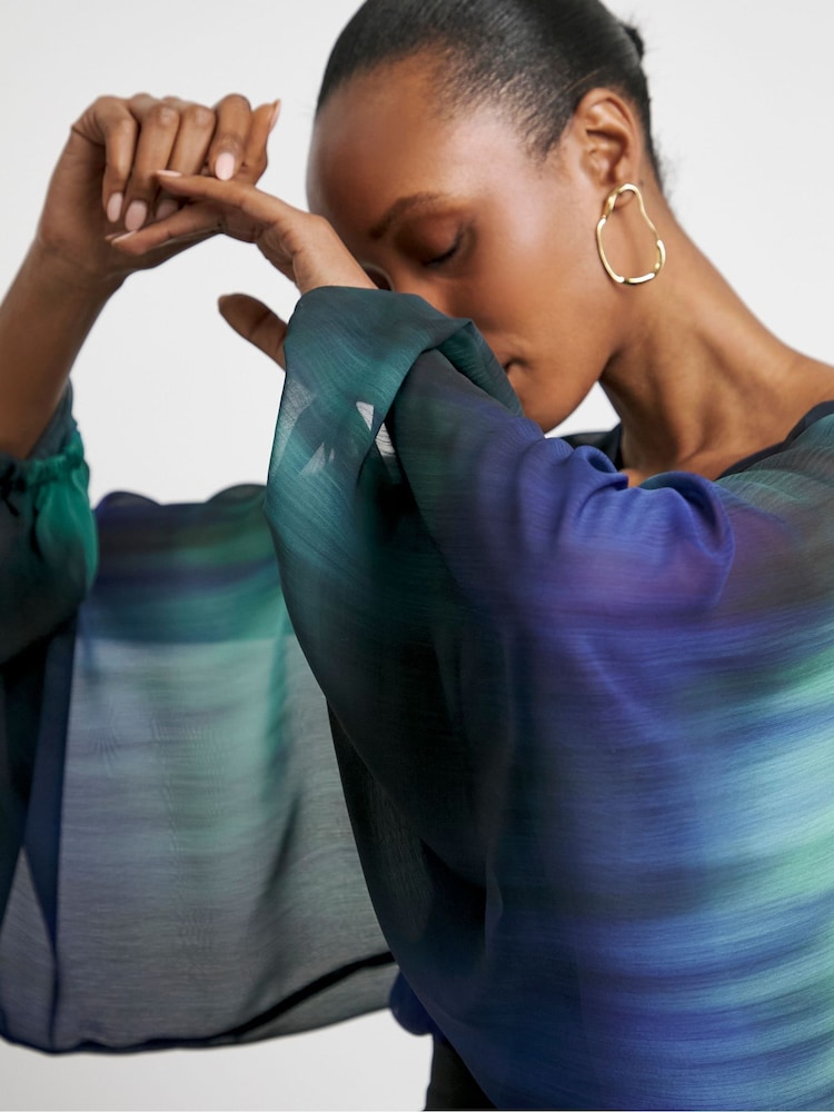 Joanna Hope Blue Tie Sleeve Blouse - Image 4 of 4