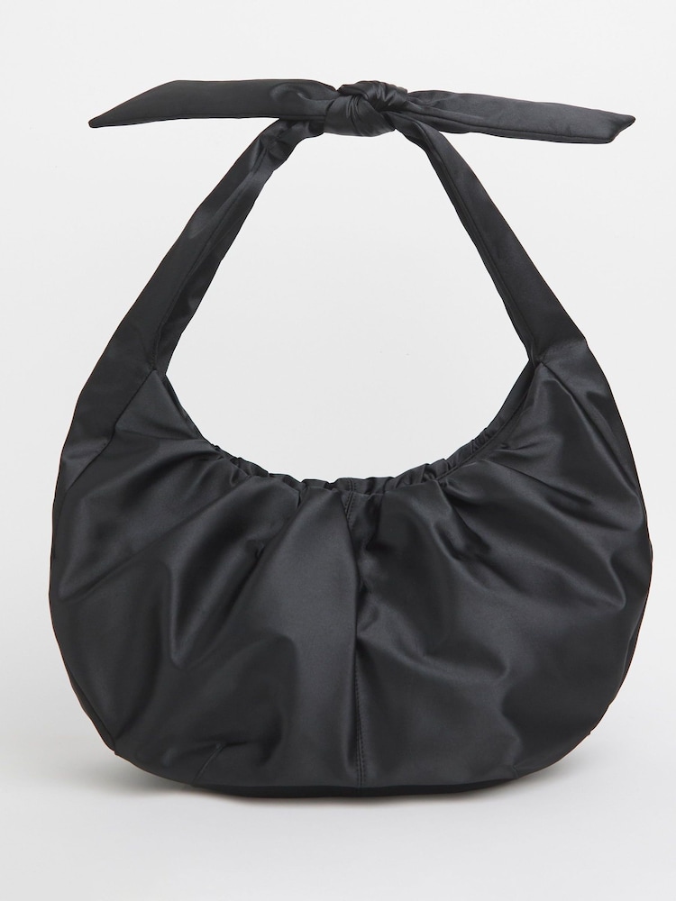 JD Williams Black Satin Bow Detail Tote Bag - Image 1 of 4