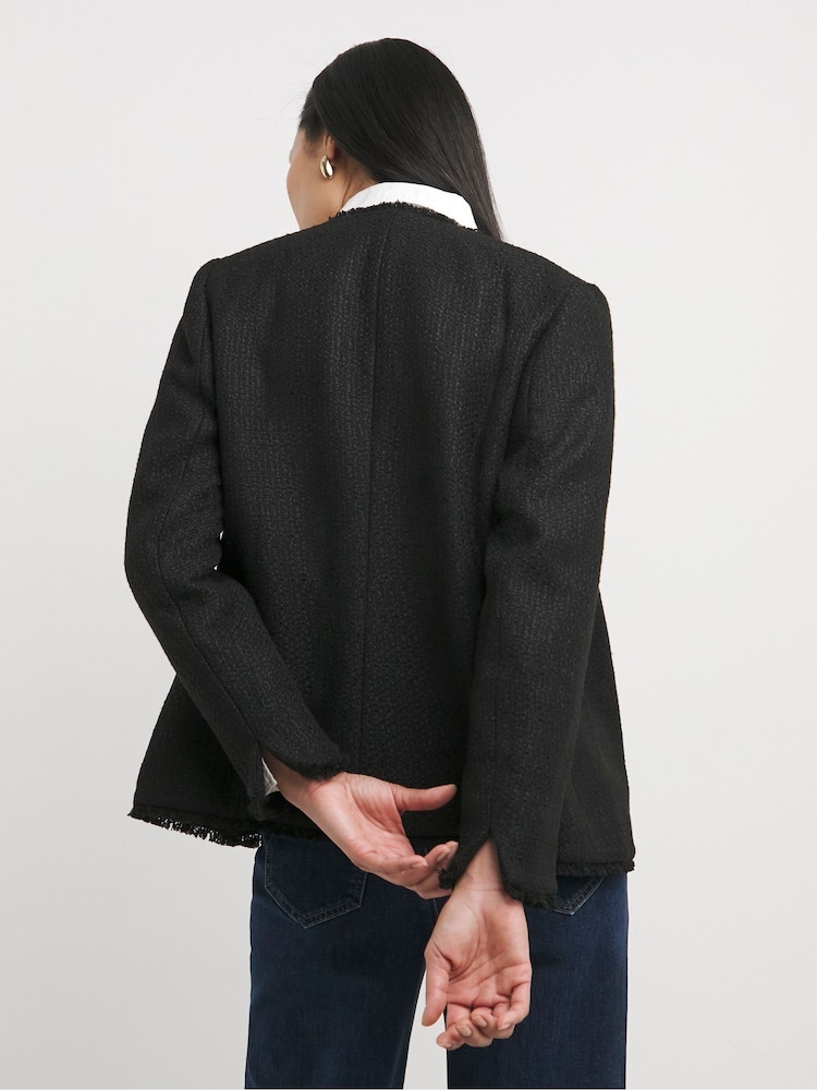 JD Williams Black Collarless Boucle Blazer - Image 2 of 4