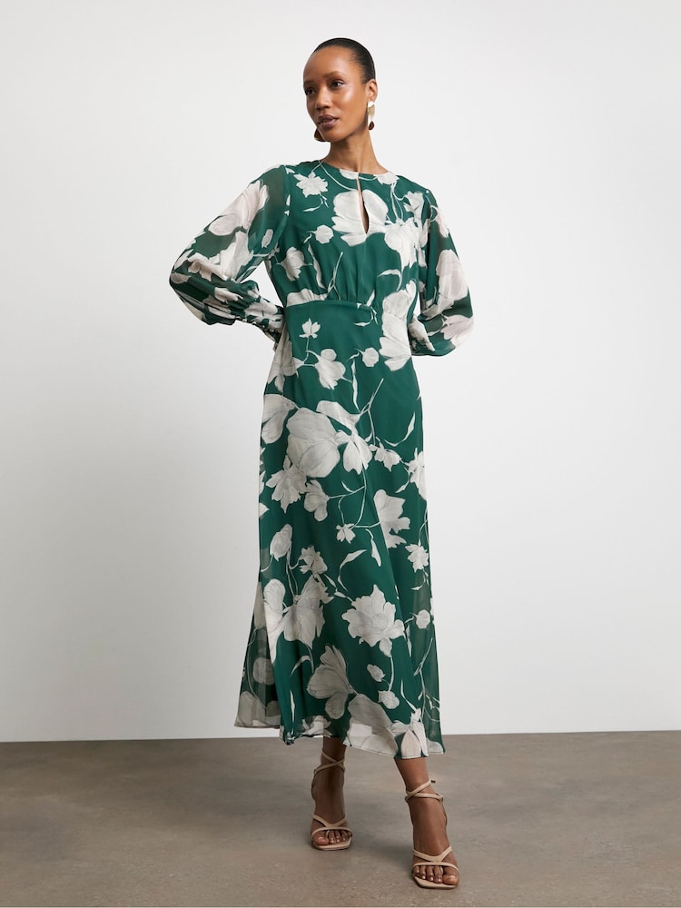 Joanna Hope Green Long Sleeve Key Hole Maxi Dress - Image 1 of 4 Joanna Hope Green Long Sleeve Key Hole Maxi Dress - Image 1 of 4