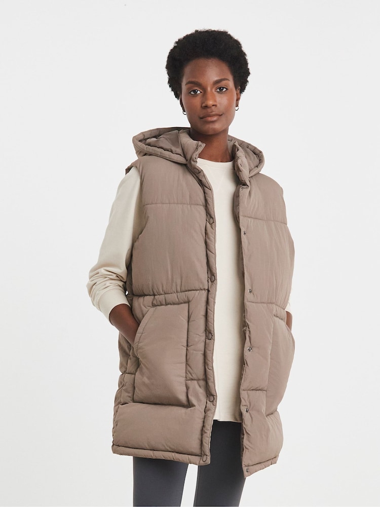 JD Williams Brown Long Hooded Leisure Gilet - Image 1 of 4