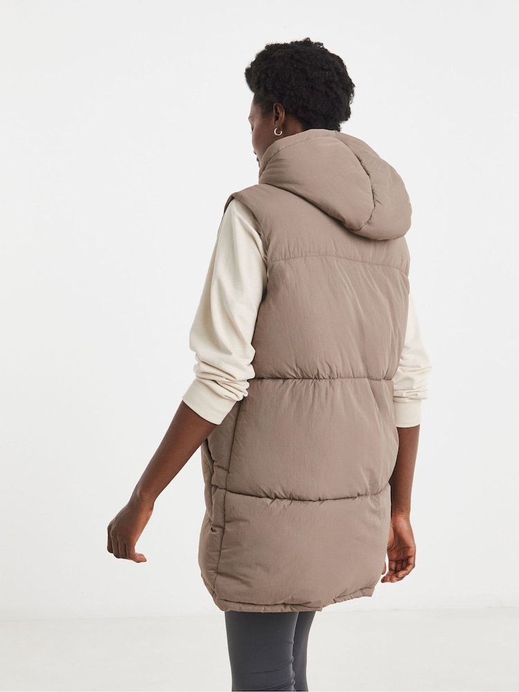 JD Williams Brown Long Hooded Leisure Gilet - Image 2 of 4