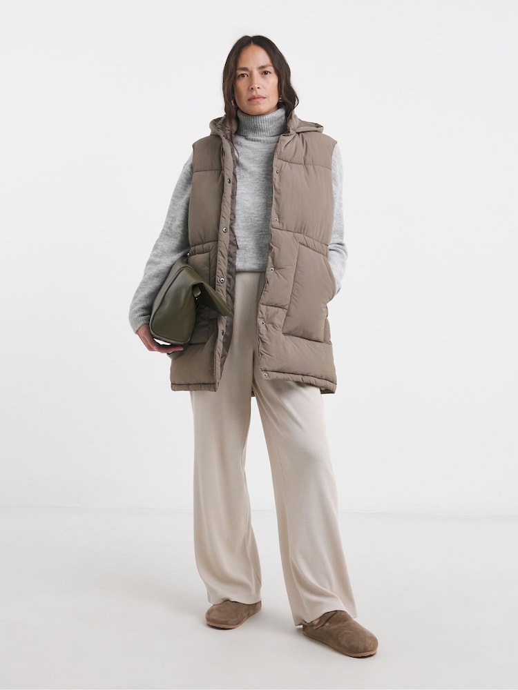 JD Williams Brown Long Hooded Leisure Gilet - Image 4 of 4