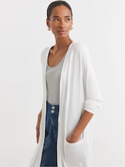 JD Williams White Longline Jersey Pocket Cardigan - Image 1 of 4