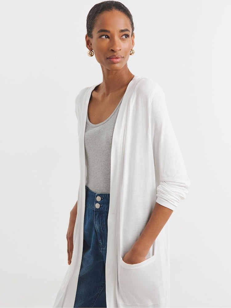 JD Williams White Longline Jersey Pocket Cardigan - Image 1 of 4