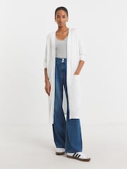 JD Williams White Longline Jersey Pocket Cardigan - Image 2 of 4