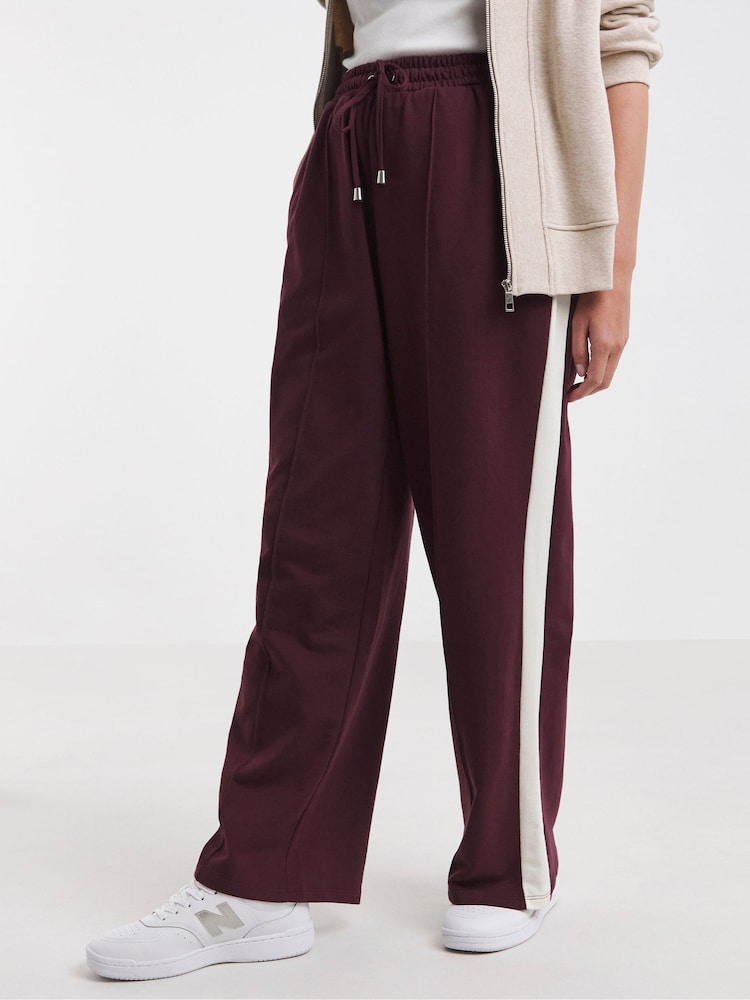 JD Williams Red 100% Cotton Side Stripe Wide Leg Joggers - Image 1 of 4
