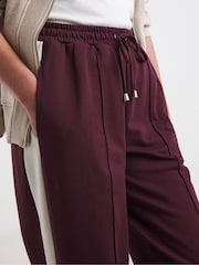 JD Williams Red 100% Cotton Side Stripe Wide Leg Joggers - Image 3 of 4