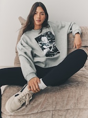Grey Lady Gaga Official Licensed Graphic Washed Crew Neck Sweatshirt - Image 1 of 8