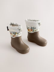 Neutral Brown Bear Scene Quilted Cuff Wellies - Image 1 of 5