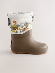 Neutral Brown Bear Scene Quilted Cuff Wellies - Image 2 of 5