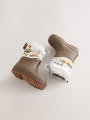 Neutral Brown Bear Scene Quilted Cuff Wellies - Image 3 of 5