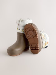 Neutral Brown Bear Scene Quilted Cuff Wellies - Image 4 of 5