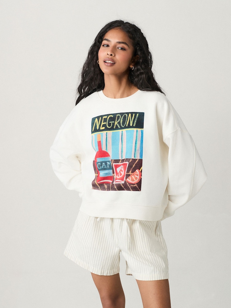 Ecru Artist Editions Frankie Thorp X Next Hand Painted Negroni Cocktaill Graphic Sweatshirt - Image 1 of 5