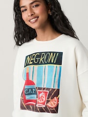 Ecru Artist Editions Frankie Thorp X Next Hand Painted Negroni Cocktaill Graphic Sweatshirt - Image 3 of 5