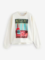 Ecru Artist Editions Frankie Thorp X Next Hand Painted Negroni Cocktaill Graphic Sweatshirt - Image 6 of 8