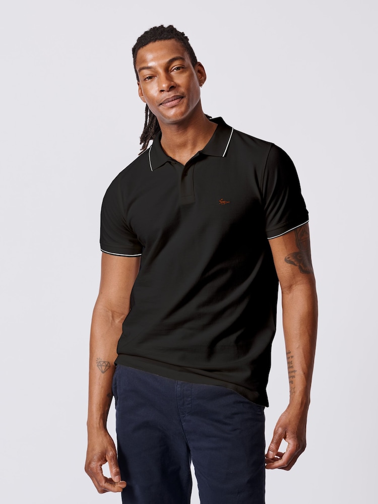 Aubin 100% Cotton Percy Tipped Black Polo Shirt - Image 1 of 3