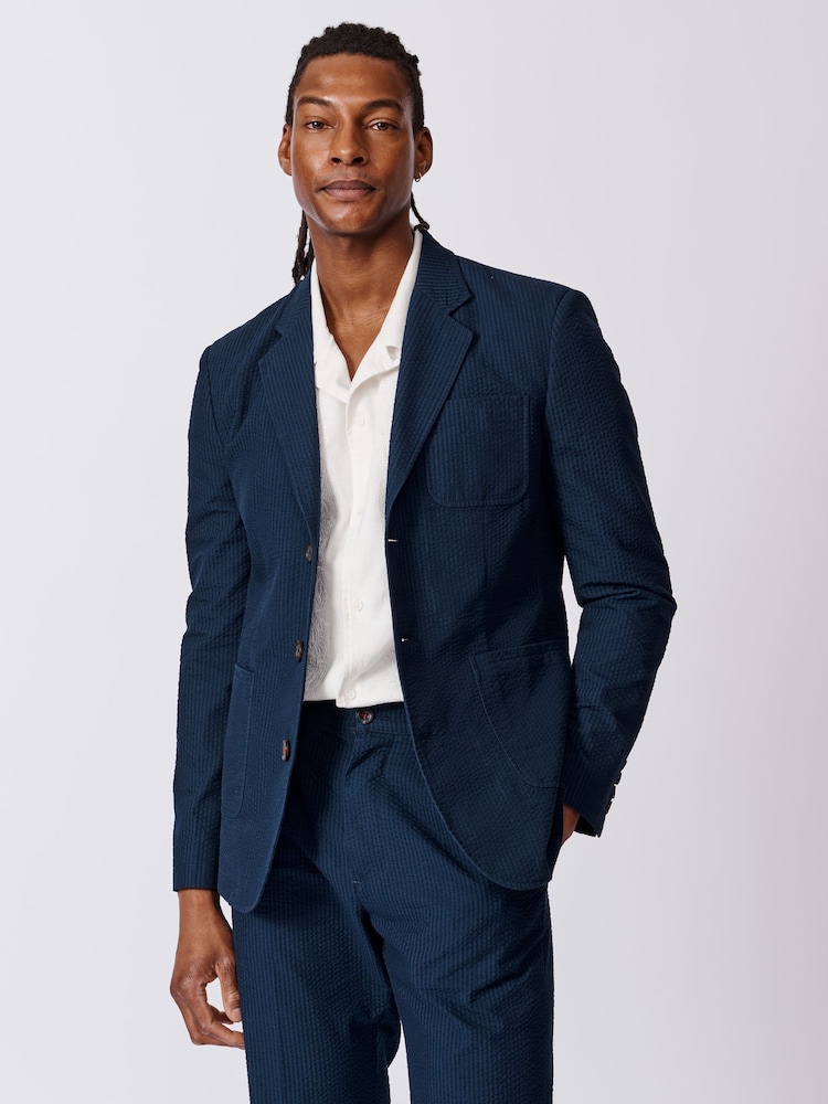 Aubin Blue Mareham Seersucker Patch Pocket Blazer - Image 1 of 5 Aubin Blue Mareham Seersucker Patch Pocket Blazer - Image 1 of 5