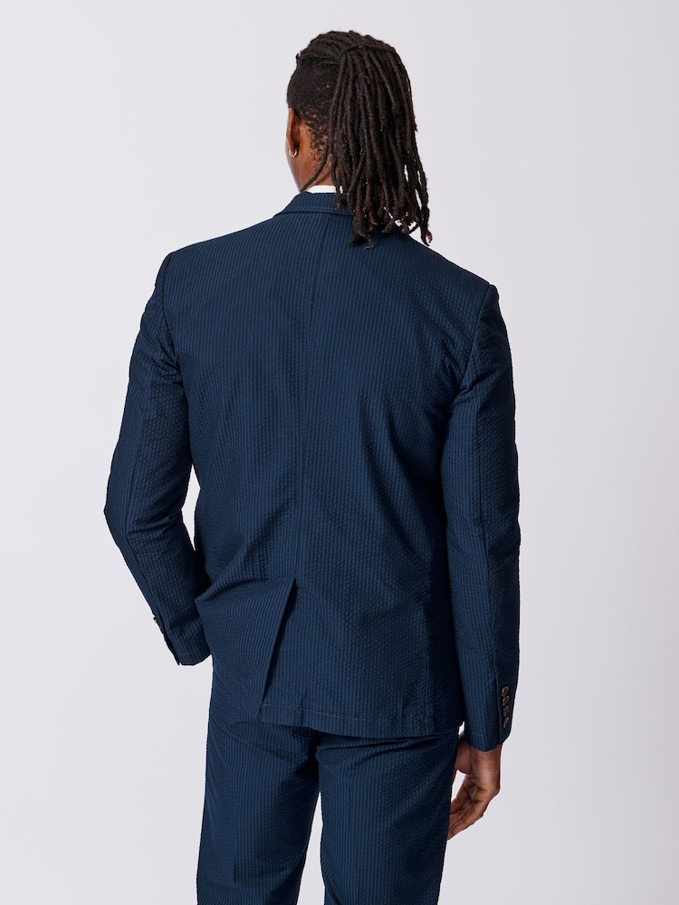 Aubin Blue Mareham Seersucker Patch Pocket Blazer - Image 2 of 5 Aubin Blue Mareham Seersucker Patch Pocket Blazer - Image 2 of 5
