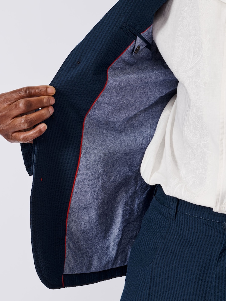 Aubin Blue Mareham Seersucker Patch Pocket Blazer - Image 5 of 5 Aubin Blue Mareham Seersucker Patch Pocket Blazer - Image 5 of 5