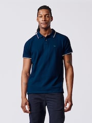Aubin Blue 100% Cotton Percy Tipped Polo Shirt - Image 1 of 2