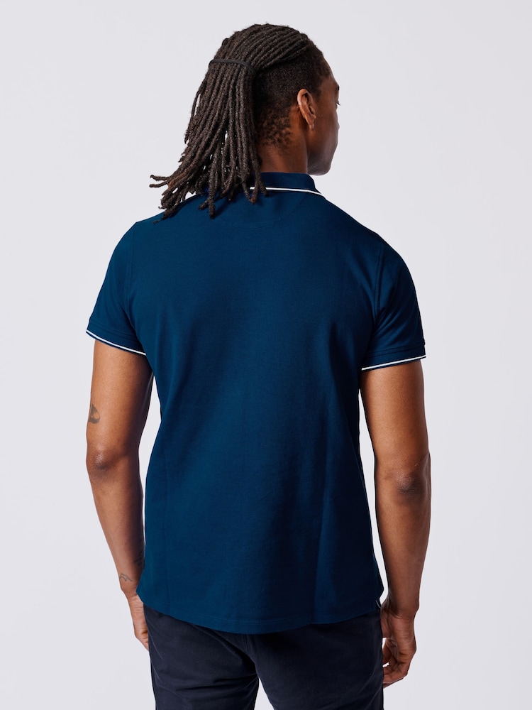 Aubin Blue 100% Cotton Percy Tipped Polo Shirt - Image 2 of 2