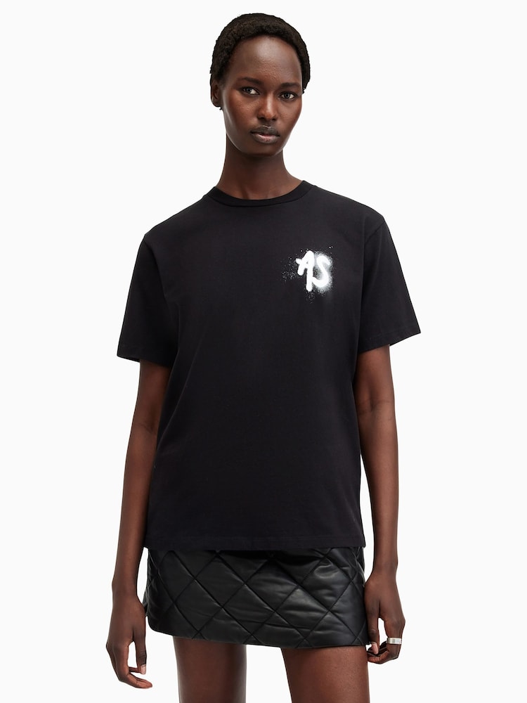 AllSaints Black Spray 100% Organic Cotton T-Shirt - Image 1 of 6