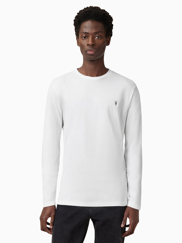 أبيض - AllSaints Brace Long Sleeve Crew Neck 100% Organic Cotton T-Shirt - صورة 1 من 6