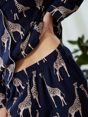Chelsea Peers Celestial Blue Cotton Giraffe Print Long Pyjama Set - Image 4 of 5