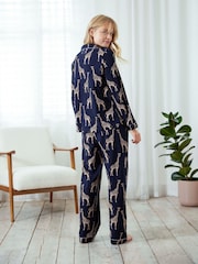 Chelsea Peers Celestial Blue Cotton Giraffe Print Long Pyjama Set - Image 5 of 5