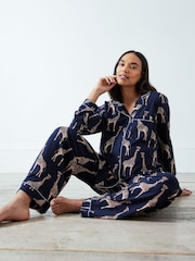 Chelsea Peers Blue Maternity Trouser Pyjamas Maternity Organic Cotton Giraffe Print Long Pyjamas Set - Image 1 of 5