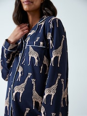 Chelsea Peers Blue Maternity Trouser Pyjamas Maternity Organic Cotton Giraffe Print Long Pyjamas Set - Image 3 of 5