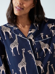 Chelsea Peers Blue Maternity Trouser Pyjamas Maternity Organic Cotton Giraffe Print Long Pyjamas Set - Image 4 of 5