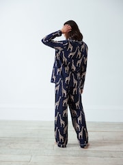 Chelsea Peers Blue Maternity Trouser Pyjamas Maternity Organic Cotton Giraffe Print Long Pyjamas Set - Image 5 of 5
