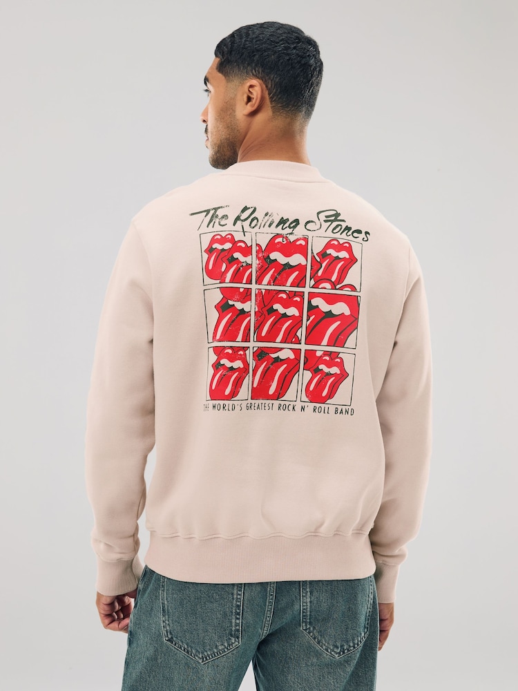 Ecru White Rolling Stones Licence Graphic Print Crew Sweatshirt - Image 1 of 8