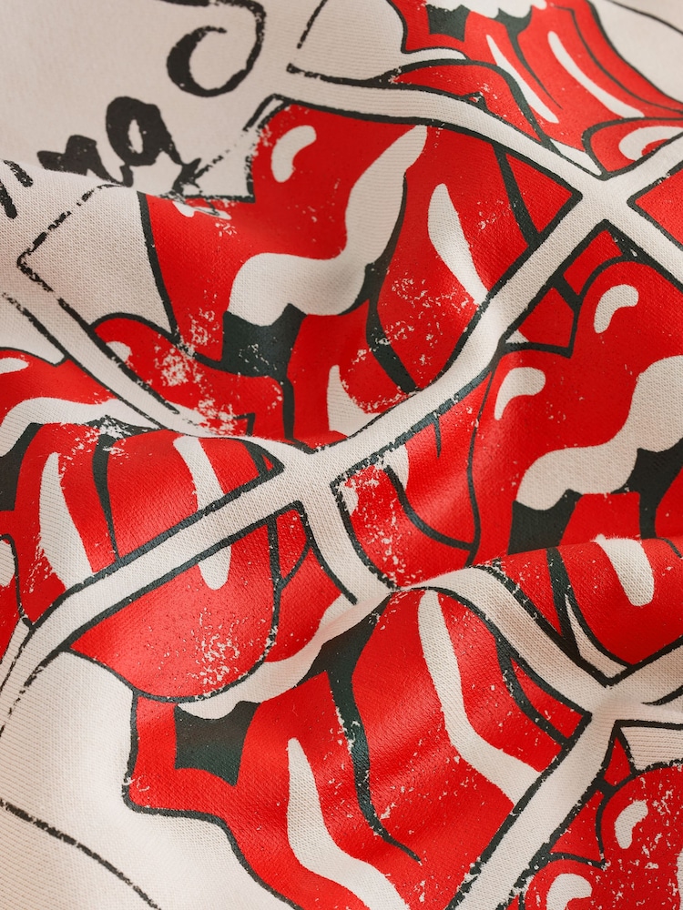 Ecru White Rolling Stones Licence Graphic Print Crew Sweatshirt - Image 8 of 8