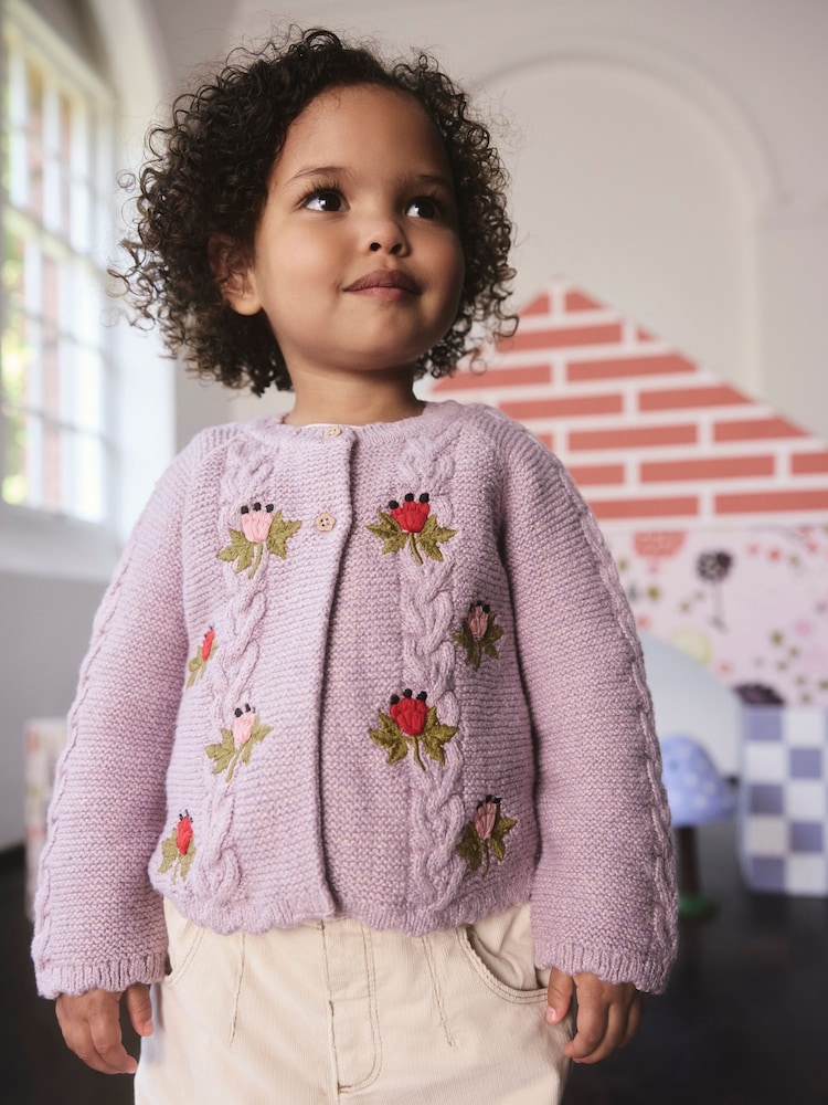 Purple Cath Kidston Floral Cable Cardigan (3mths-7yrs) - Image 1 of 10