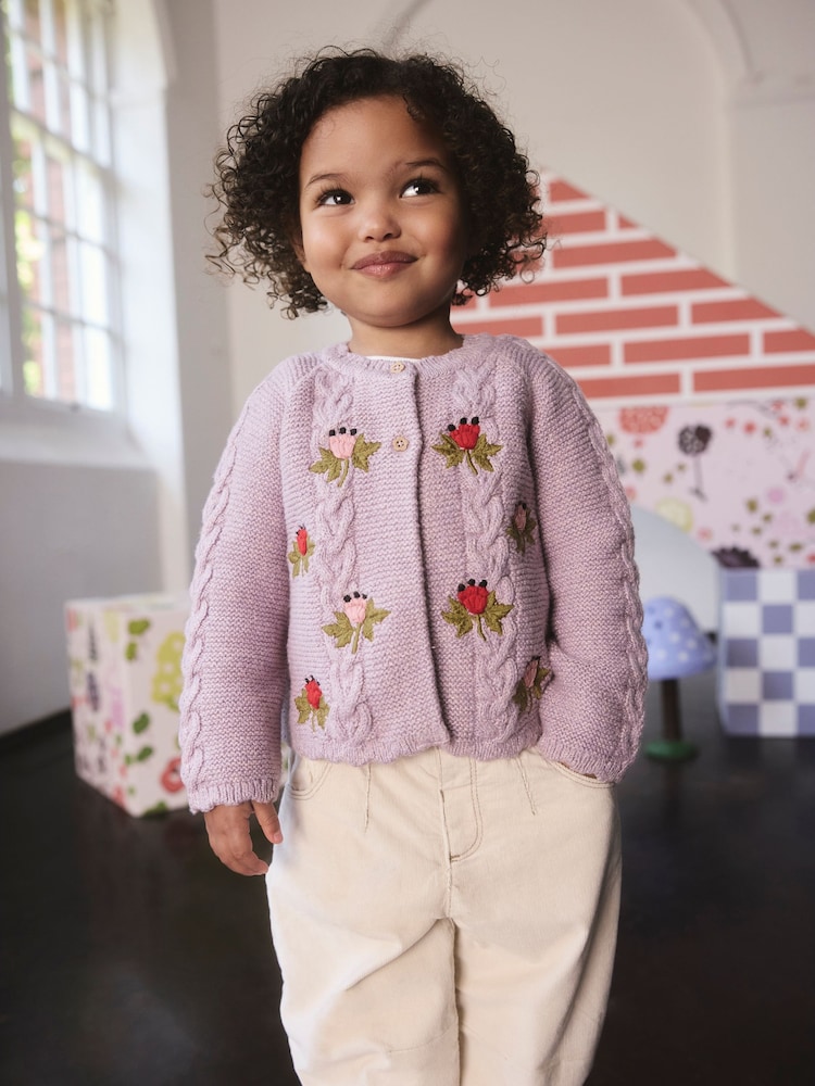 Purple Cath Kidston Floral Cable Cardigan (3mths-7yrs) - Image 2 of 10