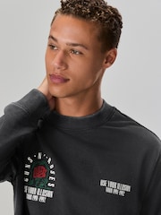 Slate Grey Garment Dye Guns N Roses Licence Graphic Back Print Crew Sweatshirt - Image 4 of 8