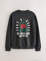Slate Grey Garment Dye Guns N Roses Licence Graphic Back Print Crew Sweatshirt - Image 5 of 8