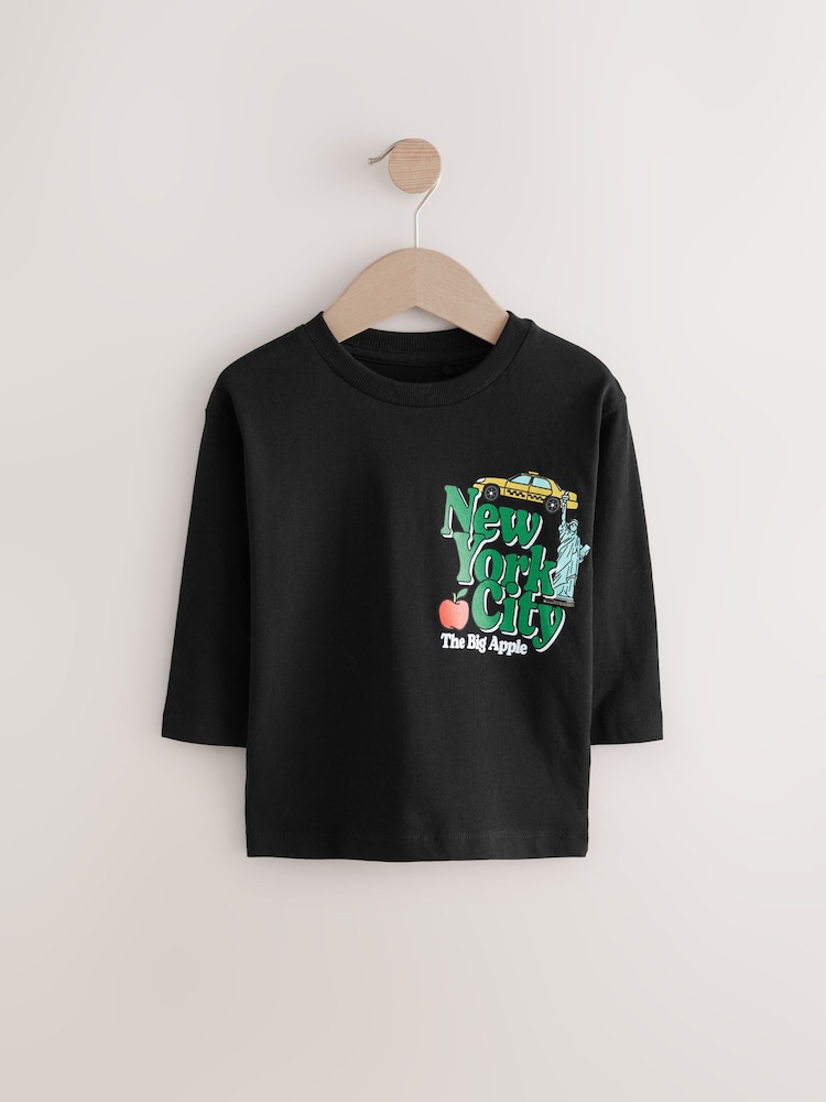 Black NYC Back Print Long Sleeve T-Shirt (3mths-7yrs) - Image 1 of 4