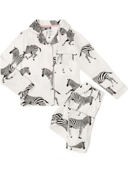 Chelsea Peers White Kids Zebra Print Revere Collar Button Up Long Pyjamas Set - Image 1 of 1