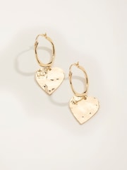 FatFace Gold Tone Large Hammered Heart Earrings - Image 1 of 2