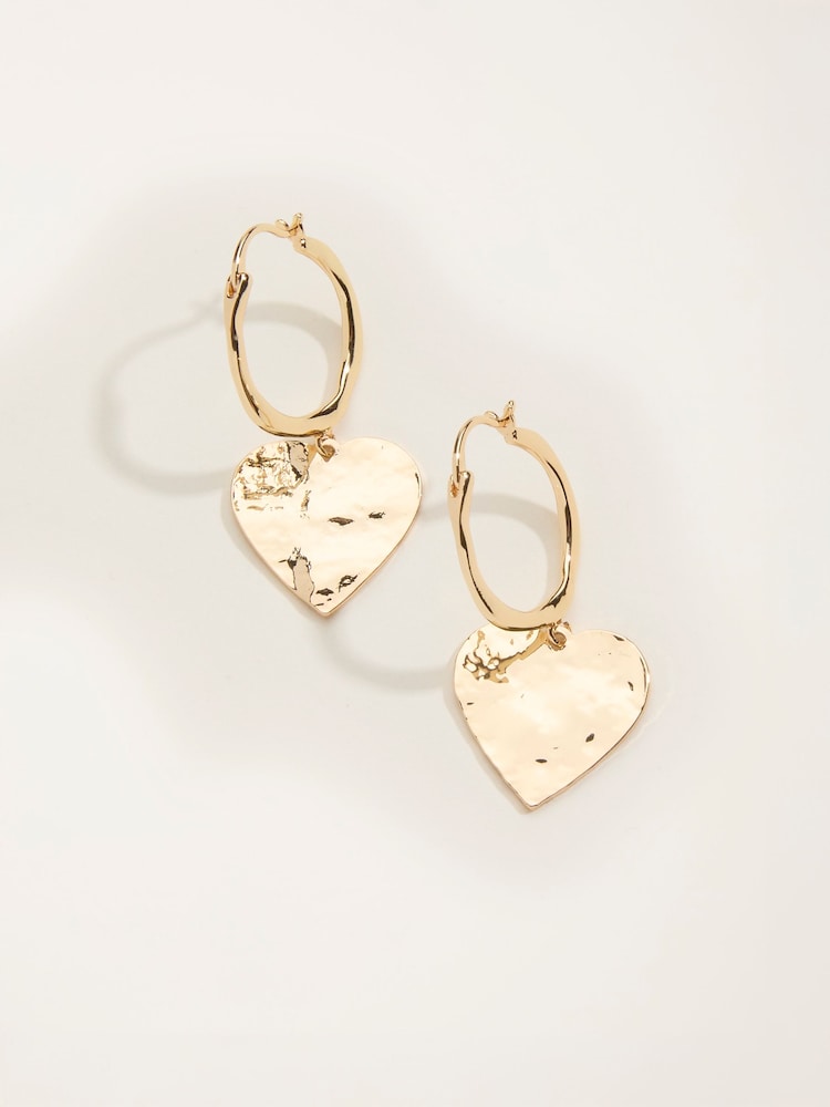 FatFace Gold Tone Large Hammered Heart Earrings - Image 1 of 2 FatFace Gold Tone Large Hammered Heart Earrings - Image 1 of 2