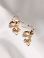 FatFace Gold Tone Flower Drop Earrings - Image 2 of 2