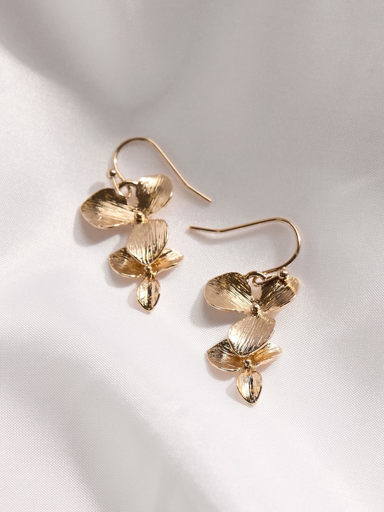 FatFace Gold Tone Flower Drop Earrings - Image 2 of 2