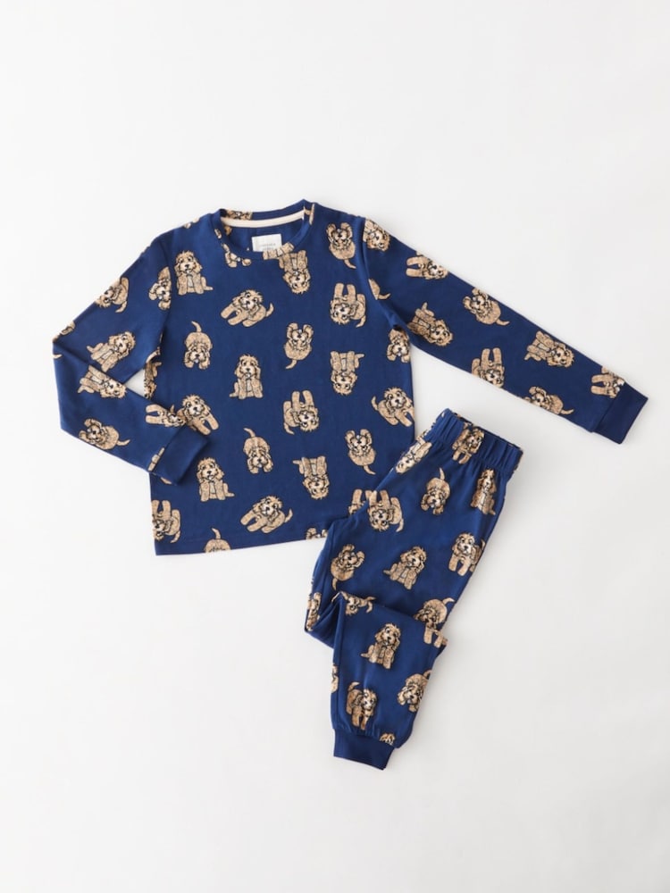 Chelsea Peers Blue Kids Cockapoo Print Crewneck Long Pyjamas Set - Image 1 of 2