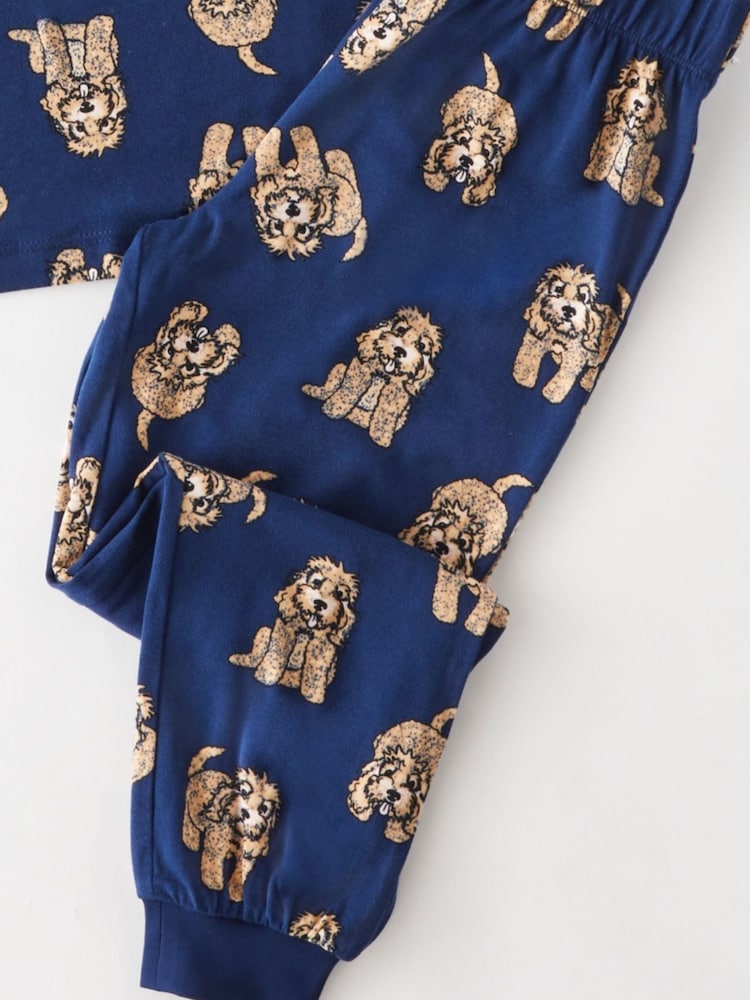 Chelsea Peers Blue Kids Cockapoo Print Crewneck Long Pyjamas Set - Image 2 of 2