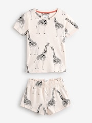 Chelsea Peers White Kids 100% Cotton Cream Giraffe Print Crewneck Short Pyjamas Set - Image 1 of 1
