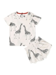 Chelsea Peers White Kids 100% Cotton Cream Giraffe Print Crewneck Short Pyjamas Set - Image 2 of 3